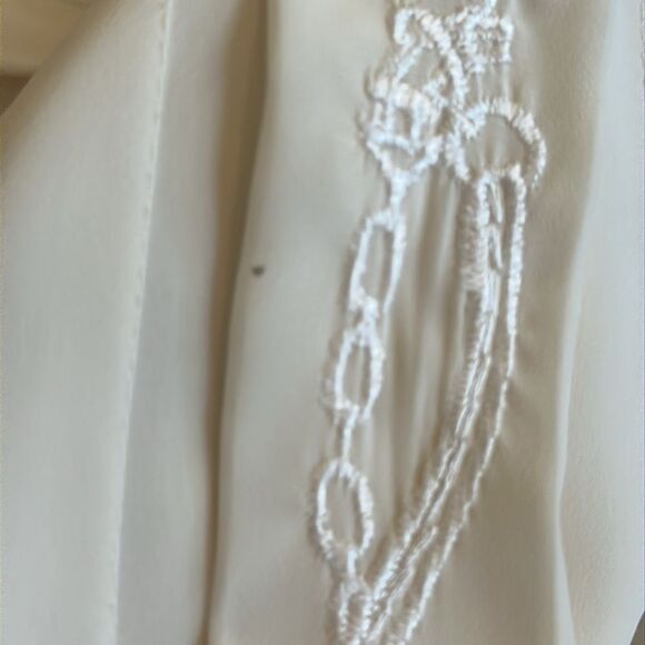 Vintage 80s Yves St. Clair Cream Pleat Front Embroidered Long Sleeve Blouse - Picture 8 of 10